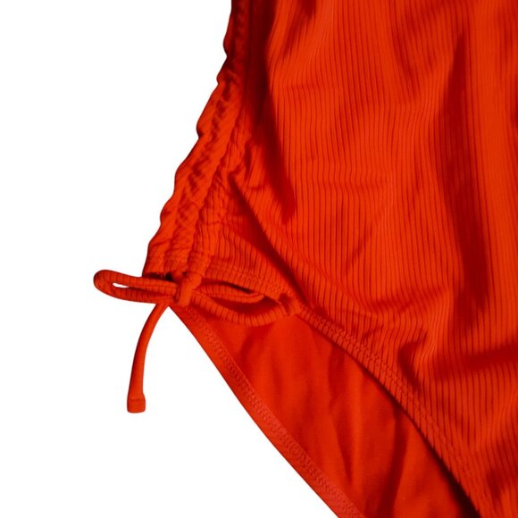 Catalina One Piece Swimsuit Side Ruched Adjustable Rib Knit Red Orange M 8-10 - Picture 5 of 7